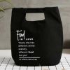 Black Canvas Button Lunchbox Bag Large Capacity Portable Insulated Bento Bag Lunch Bag