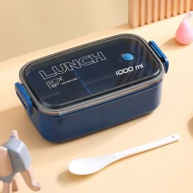 Lunch Box Microwavable Bento Box Food Container Dinnerware Lunchbox For Kids Student Office Sealed Leak-proof Portable Boxes (Lunch Box Capacity: 1000ml, Color: navy blue)